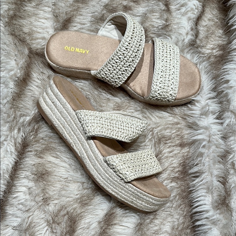 Old Navy Cream Sandals with Rhinestone Embellishments
